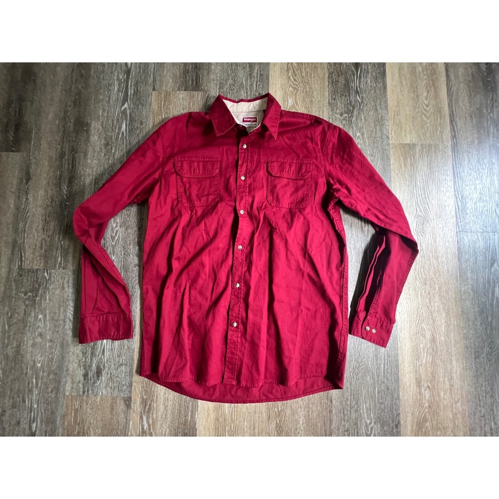 Wrangler Button Down Shirt Mens LT Red Long Sleeve Cotton Workwear Utility 1267